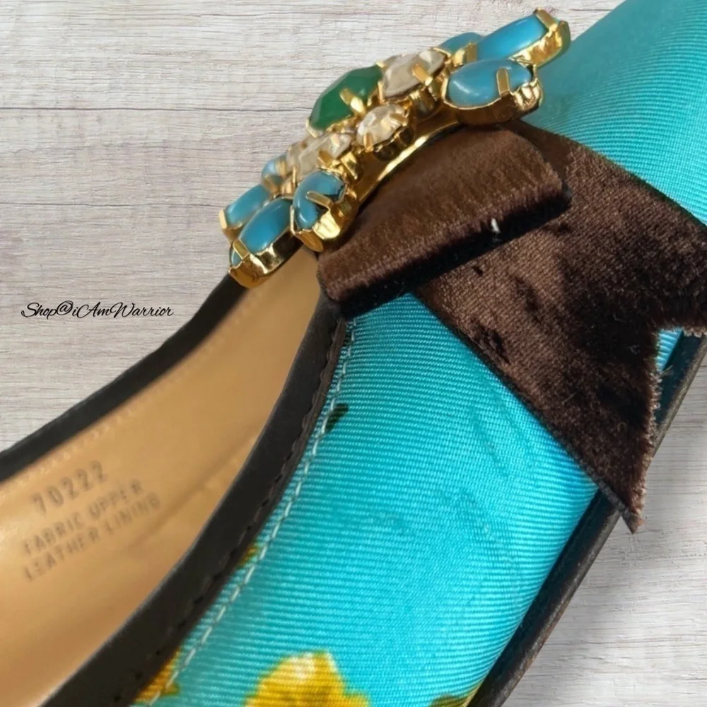J.Crew RARE floral silk embellished bow pointed toe low heel flats/shoes